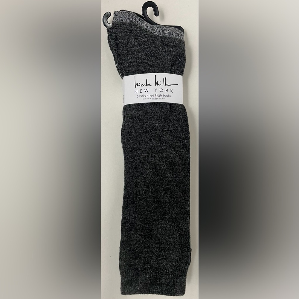 🆕Nicole Miller 3 Pairs Knee High Socks Light/Dark Gray/ Black